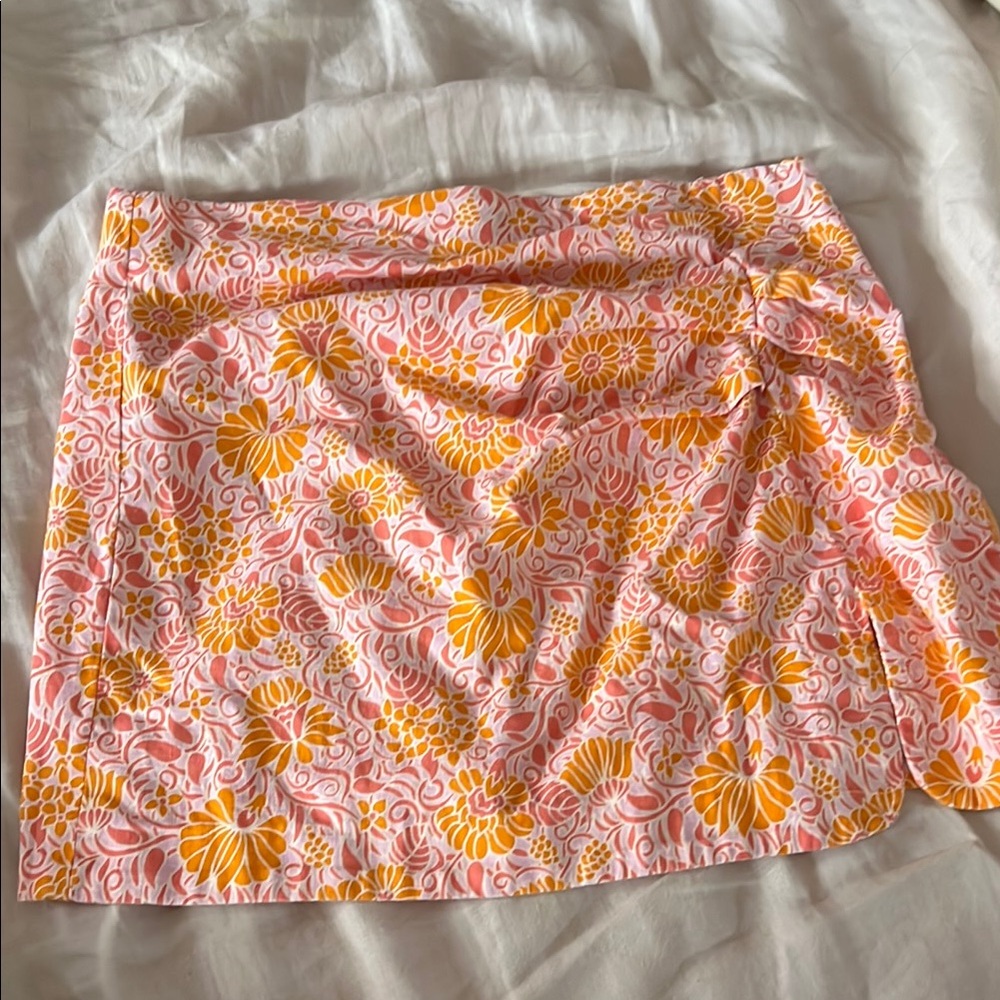 Zara Pink and Orange Ruched Mini Skirt